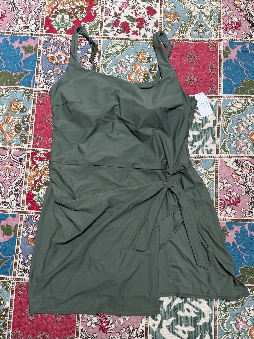 Time and Tru Olive Green Tie-Side Mini Dress